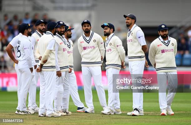 India watch the big screen during day three of the Third LV= Insurance Test Match between England and India at Emerald Headingley Stadium on August...