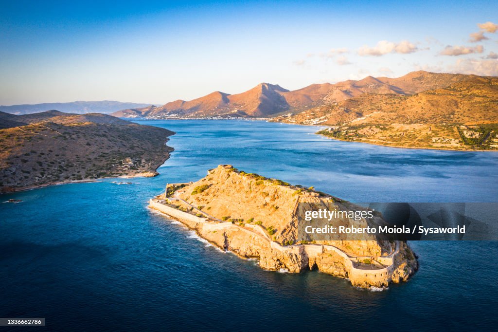 Spinalonga island in the blue sea, Crete, Greece