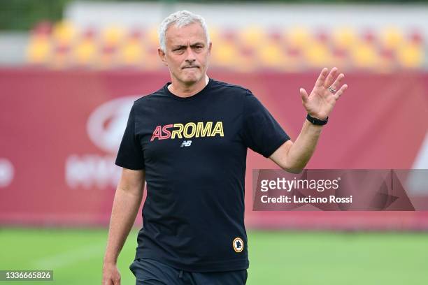 Roma coach Josè Mourinho during training session at Centro Sportivo Fulvio Bernardini on August 27, 2021 in Rome, Italy.