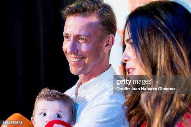 Romina Belluscio and Jose Maria Gutierrez aka Guti attend 'Kazoom Kids' photocall at Espacio 5.1 on August 27, 2021 in Madrid, Spain.