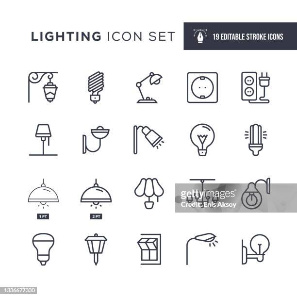 stockillustraties, clipart, cartoons en iconen met lighting editable stroke line icons - elektrische lamp