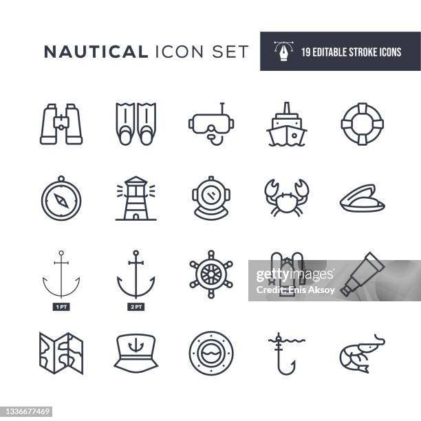 stockillustraties, clipart, cartoons en iconen met nautical editable stroke line icons - sail