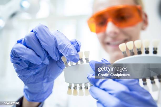 portrait of a female mature dentist. - implante dentário imagens e fotografias de stock