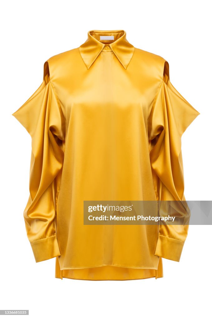 Women's fashionable yellow shirt isolated in white background, invisible mannequin
