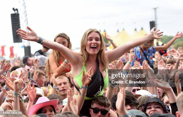 Crowd scene at the Main Stage during Day 1 of the Reading Festival 2021 at Richfield Avenue on August 27, 2021 in Reading, England.