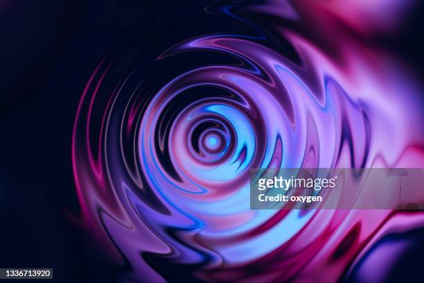 abstract magical neon wave swirl circle blue violet ribbon on black background energy streams - flüssig stock-fotos und bilder