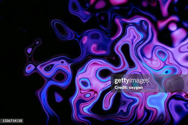 abstract morphing fluid purple blue waved shapes. abstract colorful liquid background - colour saturation foto e immagini stock