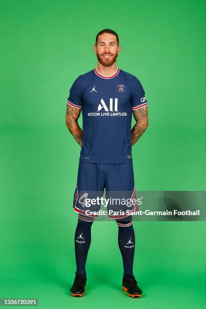 Sergio Ramos of Paris Saint-Germain poses for a photo on August 11, 2021 in Paris, France.