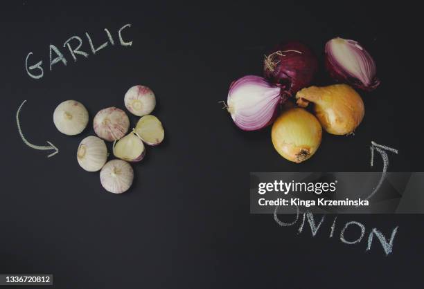 garlic and onion - board eraser stock pictures, royalty-free photos & images