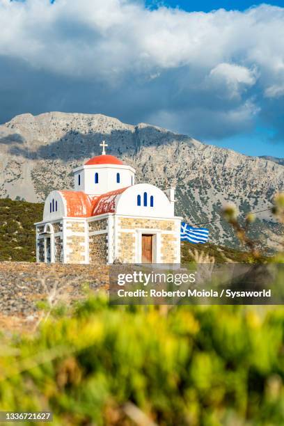 orthodox church at sunset, crete island, greece - monastery stock pictures, royalty-free photos & images