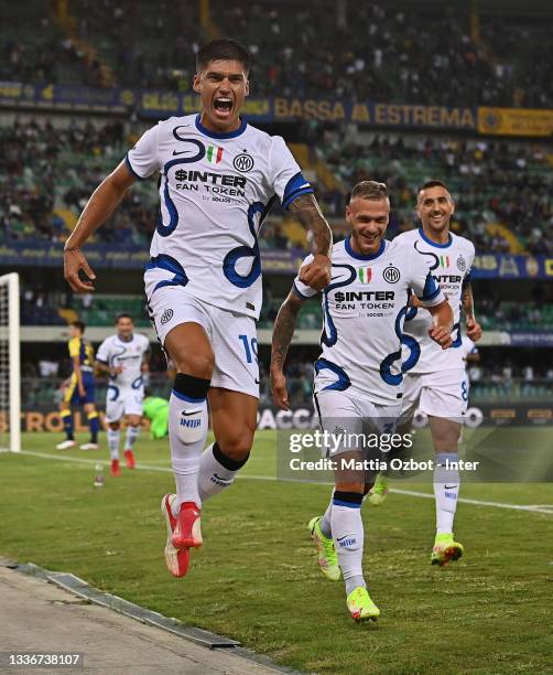 Joaquin Correa of FC Internazionale celebrates after scoring the goal during the Serie A match between Hellas and FC Internazionale at Stadio...