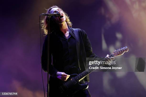 Van McCann of Catfish and the Bottlemen performs live on Main Stage West during Reading Festival 2021 at Richfield Avenue on August 27, 2021 in...
