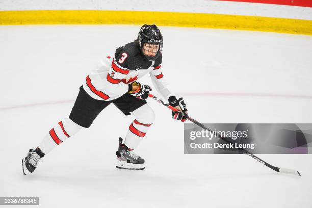 Jocelyne Larocque of Canada in action against United States in the 2021 IIHF Women's World Championship Group A match played at WinSport Arena on...
