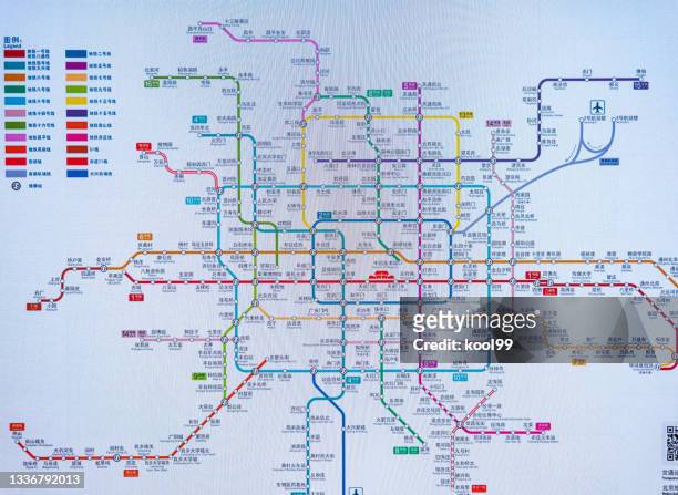 led screen beijign subway map - beijing map stock pictures, royalty-free photos & images