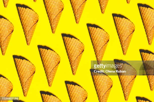 ice cream waffles on yellow background - sundae stock pictures, royalty-free photos & images