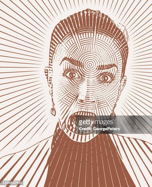 ilustrações de stock, clip art, desenhos animados e ícones de woman with shocked facial expression - androgynous