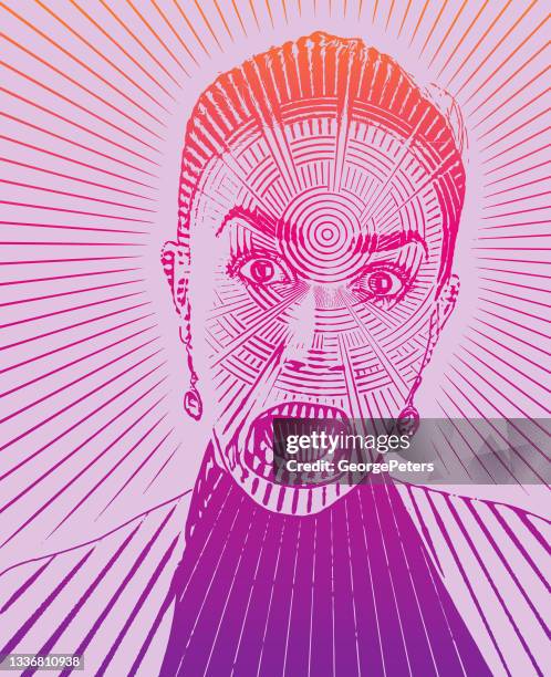 woman with shocked facial expression - androgynous stock illustrations