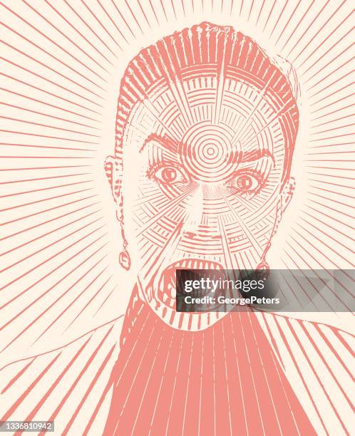 ilustrações de stock, clip art, desenhos animados e ícones de woman with shocked facial expression - androgynous