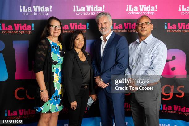 Janice Lee, Jasmin Espada, actor Alejandro De Hoyos and Charmas Lee on the red carpet at the Colorado Springs Hispanic Chamber La Vida! 2021 event at...