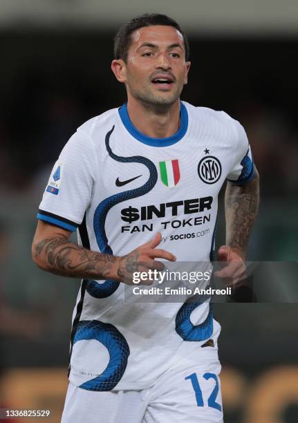 Stefano Sensi of FC Internazionale looks on during the Serie A match between Hellas Verona and FC Internazionale at Stadio Marcantonio Bentegodi on...