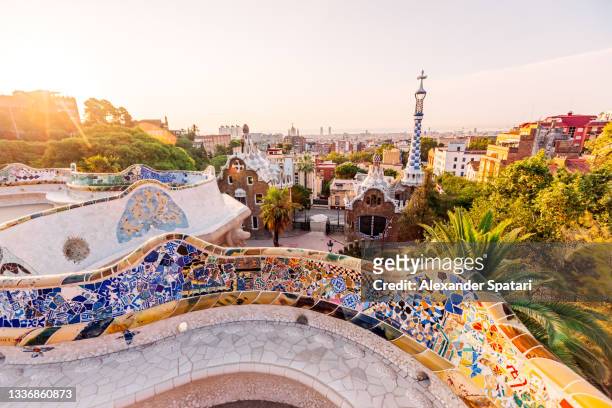 barcelona skyline at sunrise, catalonia, spain - spain fotografías e imágenes de stock