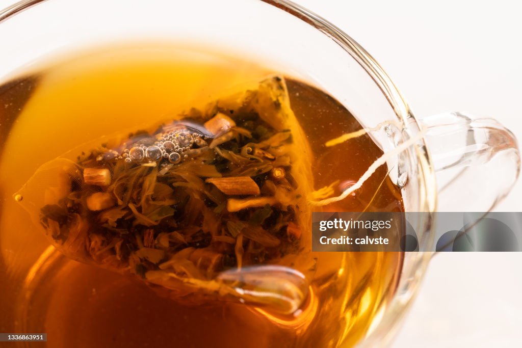 Aromatic herbal tea top view