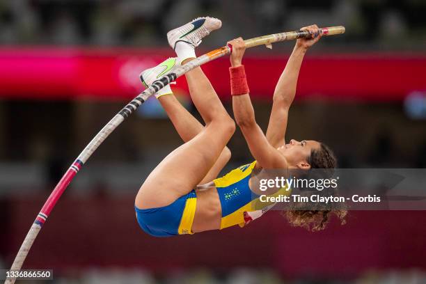 August 5: Angelica Bengtsson of Sweden in action in the pole vault final for women during the Track and Field competition at the Olympic Stadium at...