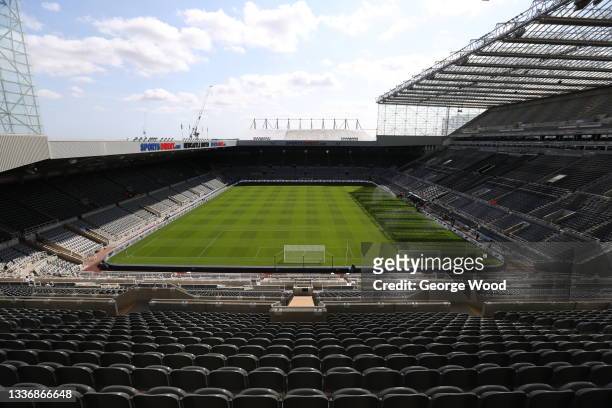 General view inside of the stadium ahead of the Premier League match between Newcastle United and Southampton at St. James Park on August 28, 2021 in...