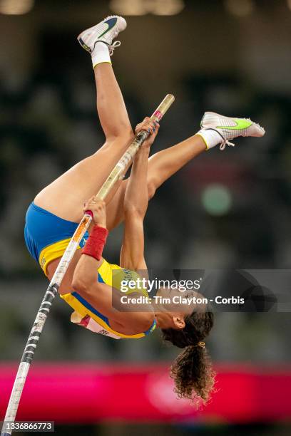 August 5: Angelica Bengtsson of Sweden in action in the pole vault final for women during the Track and Field competition at the Olympic Stadium at...