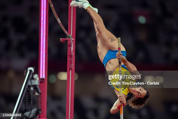 August 5: Angelica Bengtsson of Sweden in action in the pole vault final for women during the Track and Field competition at the Olympic Stadium at...