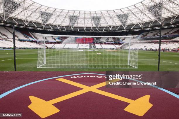 General view inside of the stadium ahead of the Premier League match between West Ham United and Crystal Palace at London Stadium on August 28, 2021...