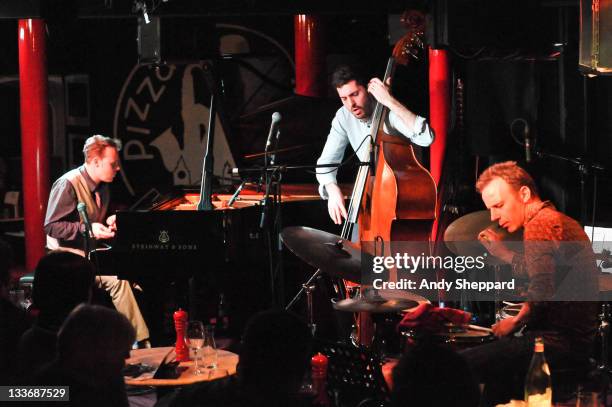 Jef Neve, Reuben Samama and Teun Verbruggen of Jef Neve Trio perform on stage at during Day 9 of the London Jazz Festival 2011 on November 19, 2011...