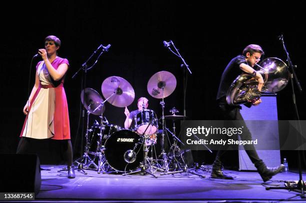 Kristine Hoem, Trond Bersu and Kristoffe Lo of PELbO perform on stage at Kings Place during Day 9 of the London Jazz Festival 2011 on November 19,...