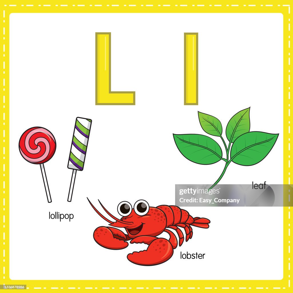 Vector Illustration For Learning The Letter L In Both Lowercase And  Uppercase For Children With 3 Cartoon Images Lollipop Lobster Leaf High-Res  Vector Graphic - Getty Images