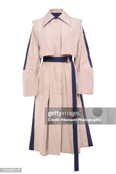 trench coat isolated in white background, invisible mannequin - beige rock bildbanksfoton och bilder