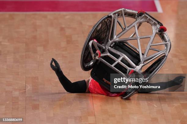 Katsuya Hashimoto of Team Japan competes against Team Great Britain in wheelchair rugby Semi Final match on day 4 of the Tokyo 2020 Paralympic Games...