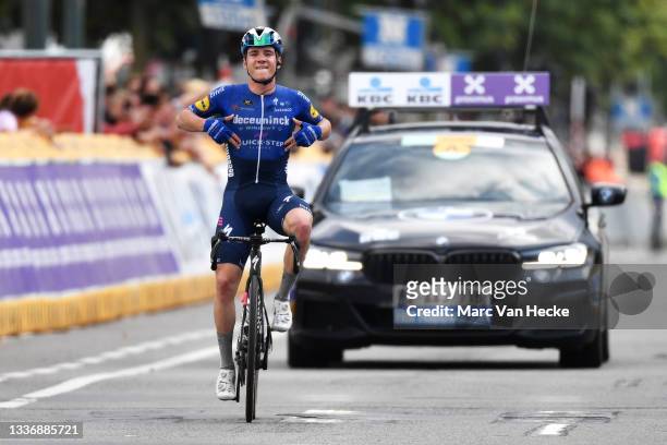 Remco Evenepoel of Belgium and Team Deceuninck - Quick-Step celebrates winning during the 101st Brussels Cycling Classic 2021 a 205,3km race from...