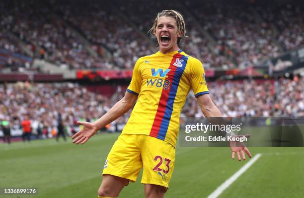 Conor Gallagher of Crystal Palace celebrates after scoring their sides second goal during the Premier League match between West Ham United and...