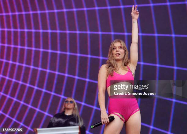 Becky Hill performs live on Main Stage West during Reading Festival 2021 at Richfield Avenue on August 28, 2021 in Reading, England.