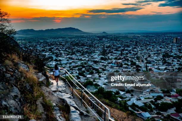 magnificent panoramic view of osh city, view from sulaiman mountain, osh province, kyrgyzstan - osh photos et images de collection