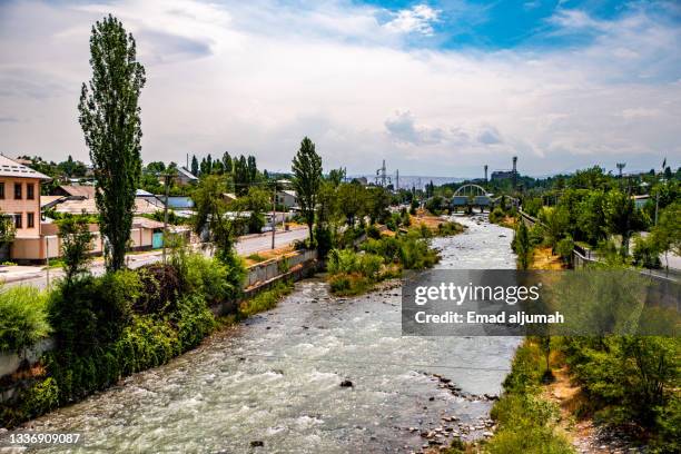 scenic view of osh city and ak-buura river, kyrgyzstan - osh bildbanksfoton och bilder