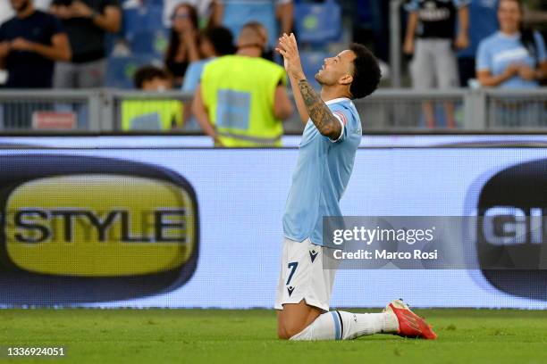 Felipe Anderson of SS Lazio celebrates a fifth goal during the Serie A match between SS Lazio and Spezia Calcio at Stadio Olimpico on August 28, 2021...