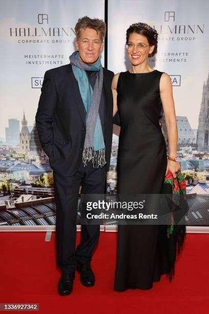Tobias Moretti and his wife Julia Moretti attend the European Culture Award Gala at Bonn Opera House on August 28, 2021 in Bonn, Germany.