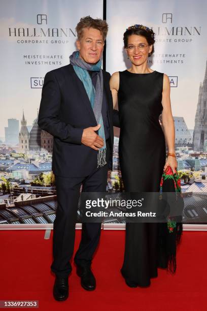 Tobias Moretti and his wife Julia Moretti attend the European Culture Award Gala at Bonn Opera House on August 28, 2021 in Bonn, Germany.