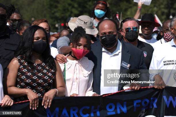 Andrea Waters King, Yolanda Renee King, and Martin Luther King III, attend the “March On for Washington and Voting Rights” on August 28, 2021 in...