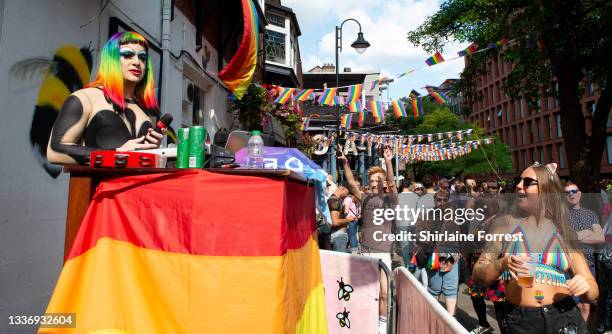 On Canal Street during Pride In Manchester 2021 on August 28, 2021 in Manchester, England.