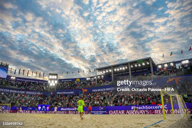 General view of play during during the FIFA Beach Soccer World Cup 2021 Semi Final match between Football Union Of Russia and Switzerland at Luzhniki...
