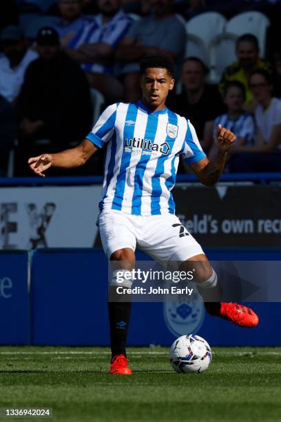 Levi Colwill of Huddersfield Town during the Sky Bet Championship match between Huddersfield Town and Reading at Kirklees Stadium on August 28, 2021...