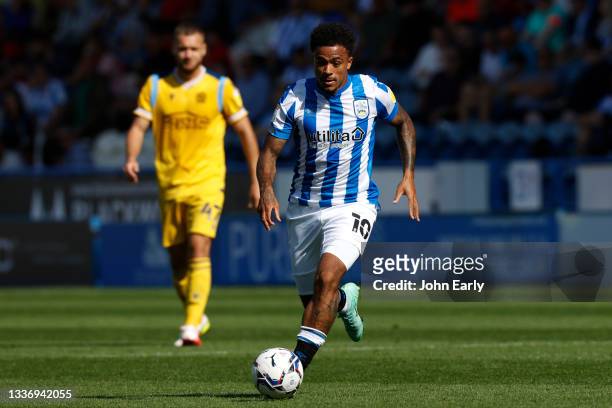 Josh Koroma of Huddersfield Town during the Sky Bet Championship match between Huddersfield Town and Reading at Kirklees Stadium on August 28, 2021...
