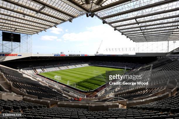 General view inside the stadium prior to the Premier League match between Newcastle United and Southampton at St. James Park on August 28, 2021 in...